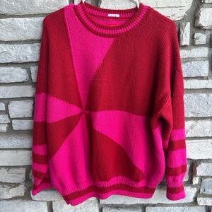 MOTHER Red and Pink Geometric Sweater